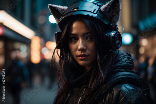 portrait of the beautiful cyberpunk catwoman