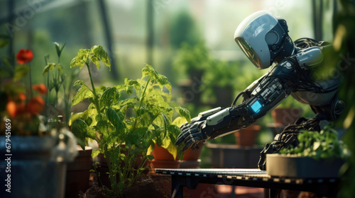 An AI-powered urban agriculture robot tending to plants