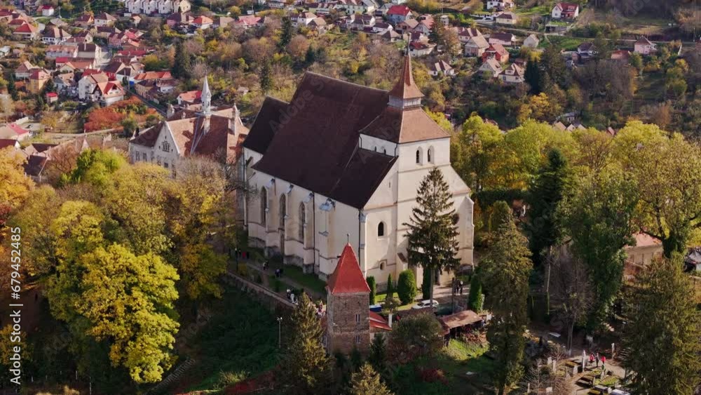 Aerial drone view of Sighisoara in autumn season, Romania. Aerial drone view of Sighisoara in autumn season, Romania.