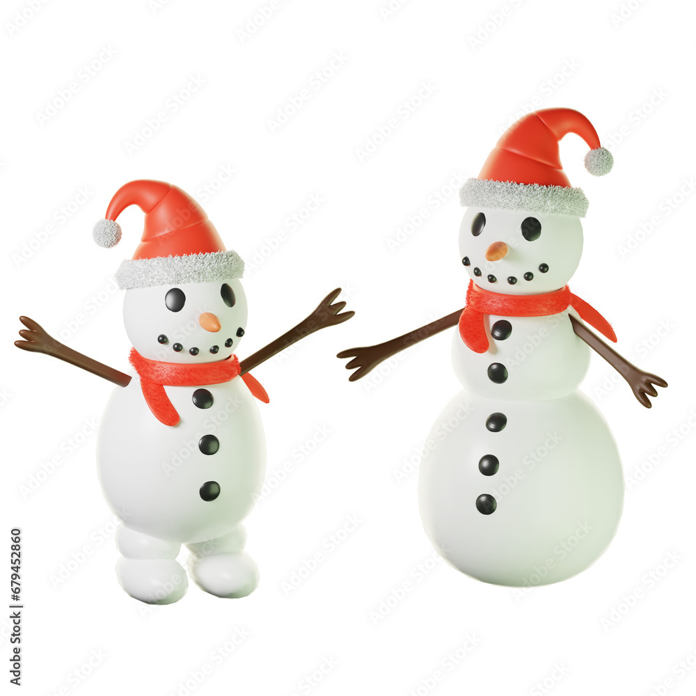 3d icon snowman with red hat