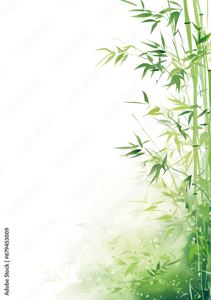Naklejka premium 竹 笹の水墨画風背景イラスト