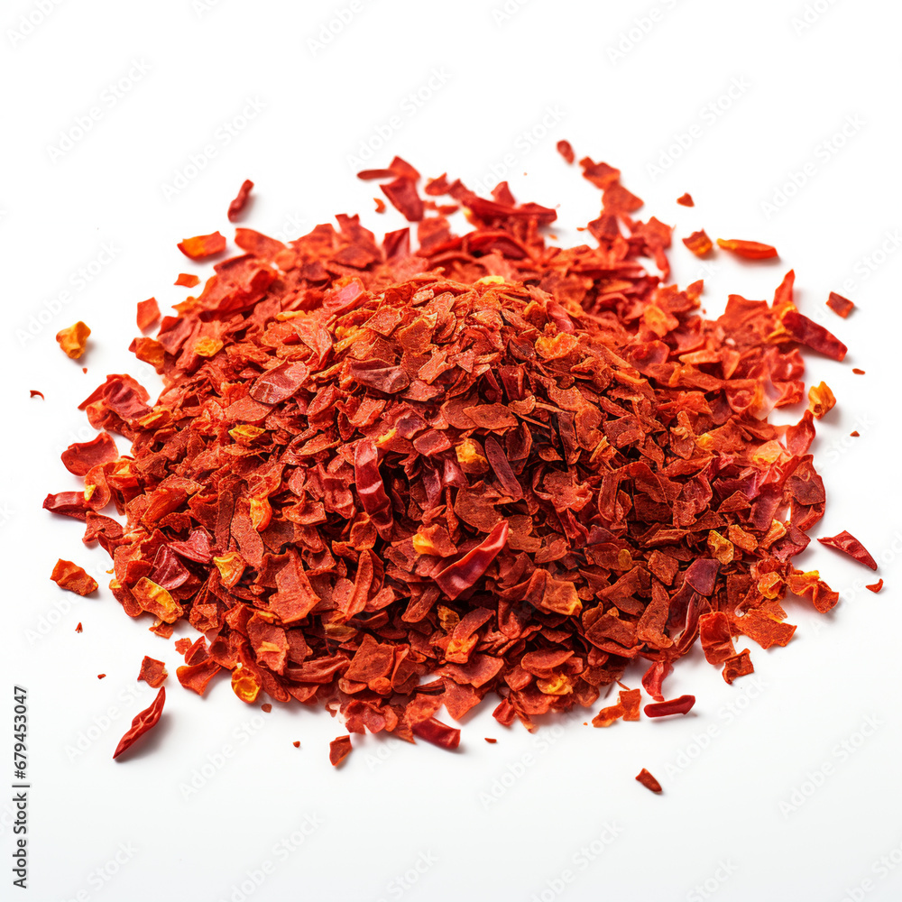Naklejka premium chilli flakes isolated on white background, AI Generative.