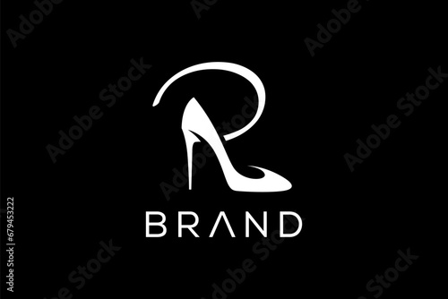 Letter R with Women shoe, high heel logo