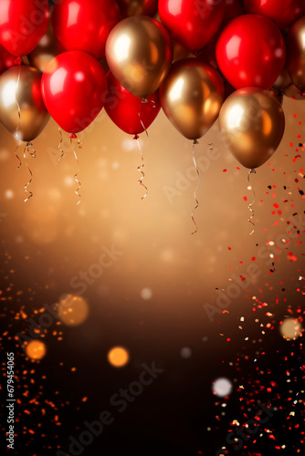Wallpaper Mural Celebration party banner background with red, gold balloons, carnival, festival or birthday balloon red background, red celebration background template Torontodigital.ca