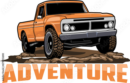dirty pick up cars illustration logo design vector