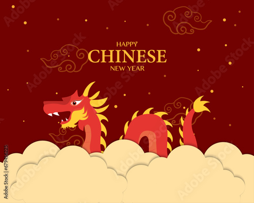 Happy Chinese New Year 2024 Year Of Dragon Design With Dragon And Cloud