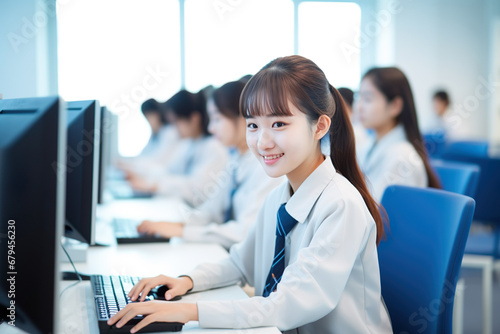 PCで授業を受ける女の子イメージ01