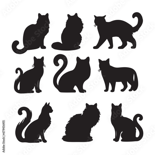 Fototapeta Naklejka Na Ścianę i Meble -  Isolated Cats on the white background. Animals silhouettes. Vector EPS 10.	