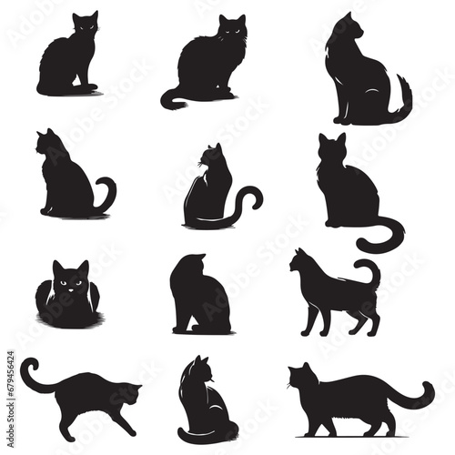 Isolated Cats on the white background. Animals silhouettes. Vector EPS 10.	