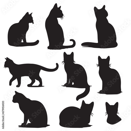 Isolated Cats on the white background. Animals silhouettes. Vector EPS 10.	