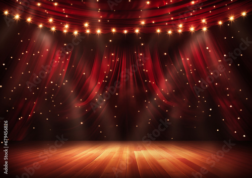 豪華なレッドカーテン、ステージの背景イラスト
 photo