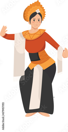 Woman Balinese Traditional Dance Illustration