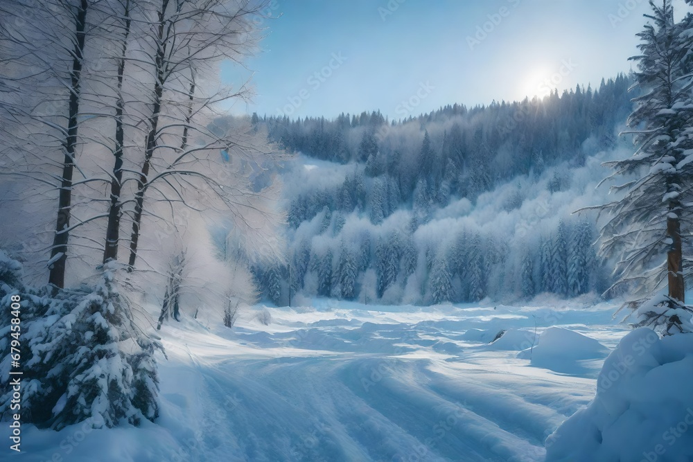 Fototapeta premium winter forest in the morning