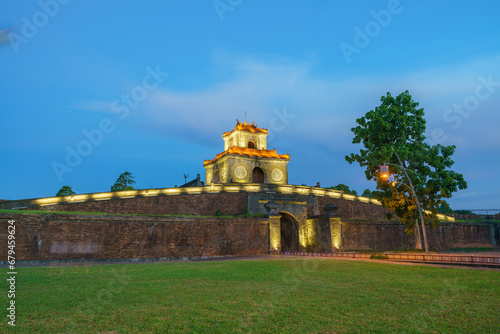 Quang Duc gate to Hue Imperial City (the Citadel) in Hue city, Vietnam, during twilight period