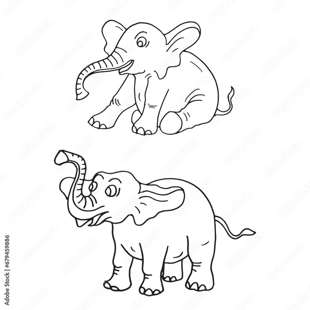 Fototapeta premium Set of cartoon elephant hand drawn illustration element vector