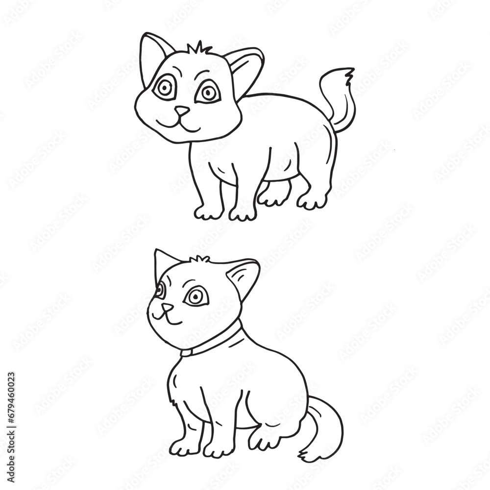 Set of cartoon cute cat hand drawn illustration design element vector Set of cartoon cute cat hand drawn illustration design element vector