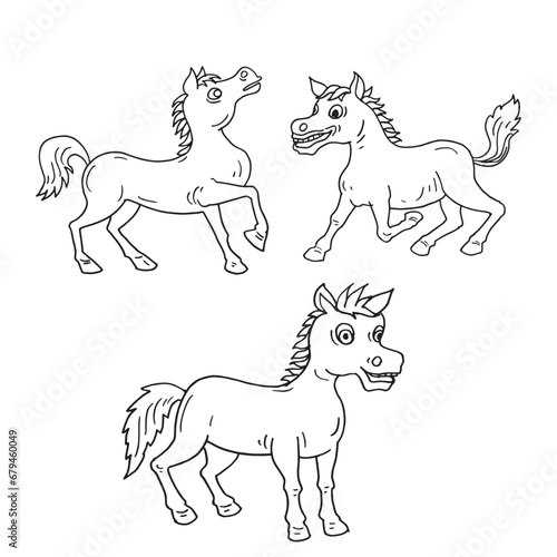 Set of horses hand drawing illustration vector isolated 