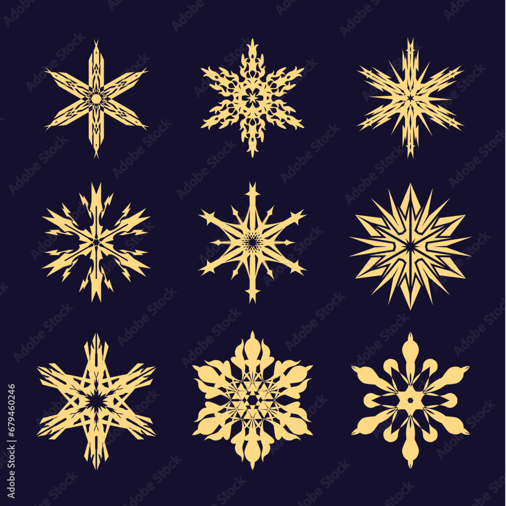 set of golden snowflakes set of golden snowflakes