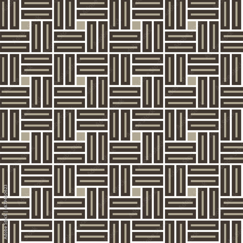 Abstract geometric seamless pattern with lines and square shapes in earth-tone colors for brown backgrounds. Graphic design for tile and floors. Vector Illustration.
