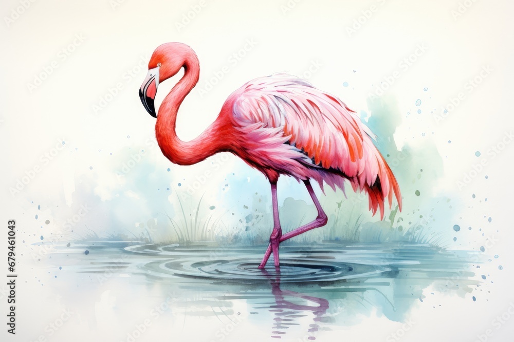 Fototapeta premium watercolor Flamingo watercolor pink flamingo in splashes Tropical exotic bird rose flamingo