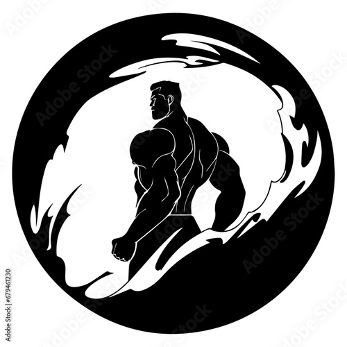 muscular man vector silhouette illustration black color, bicep, macular pose