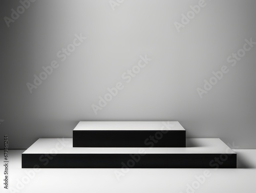 platform Podium Display Mockup. Minimal mockup for product showcase banner in  colors. Modern promotion. Geometric shape background with empty space. Black and white colors.