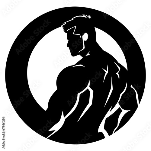 muscular man vector silhouette illustration black color, bicep, macular pose