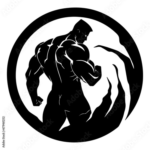 muscular man vector silhouette illustration black color, bicep, macular pose