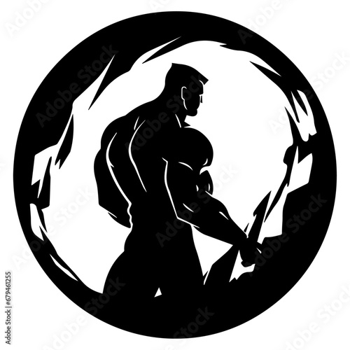 muscular man vector silhouette illustration black color, bicep, macular pose