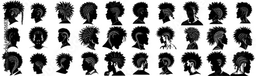 set of silhouettes representing man afro braids and hairstyles diversity, vector