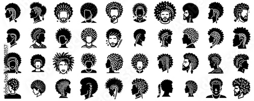 Diverse Hairstyles for Men: Afro Braids  - Flat Silhouette Set