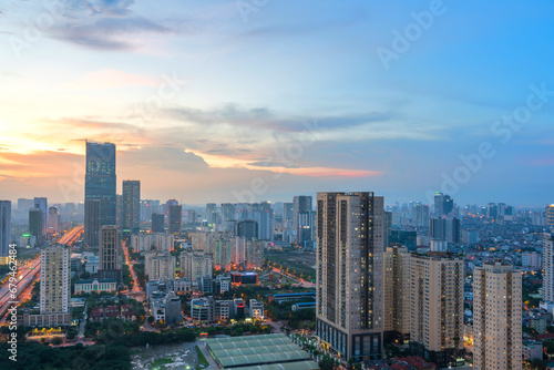 Hanoi skyline cityscape during sunset period at Pham Hung street in Cau Giay district in 2020 © Hanoi Photography