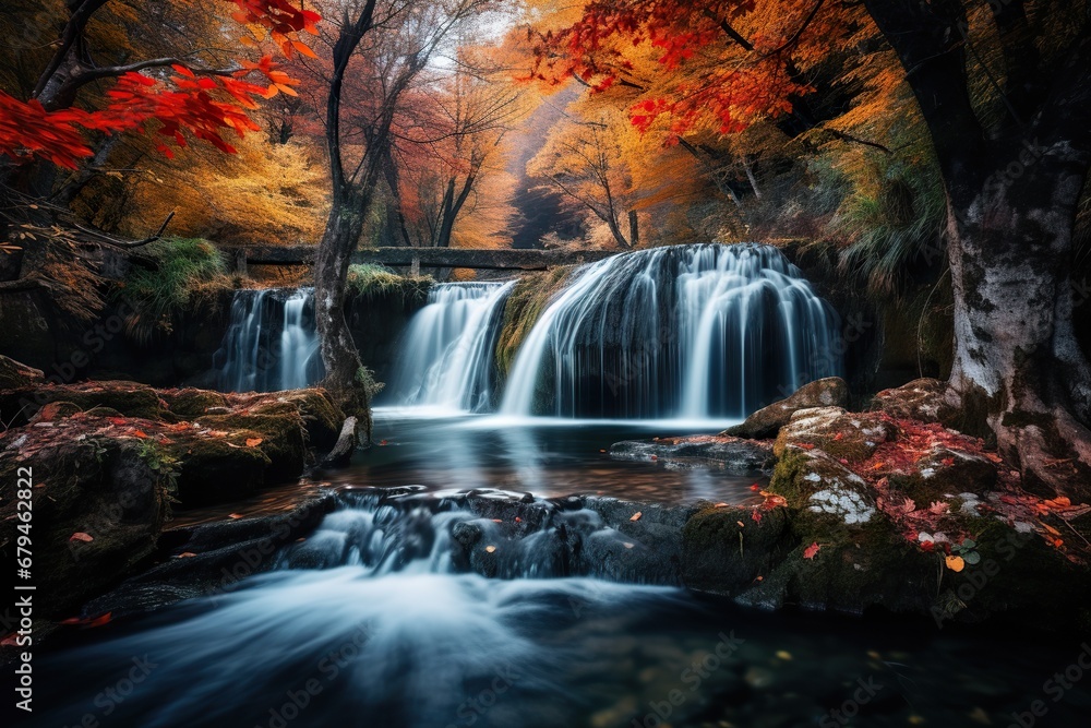 Beautiful waterfall in the autumn season Long exposure photography Beautiful waterfall in the autumn season Long exposure photography