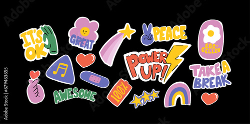 a set of colorful isolated positive vibe sticker