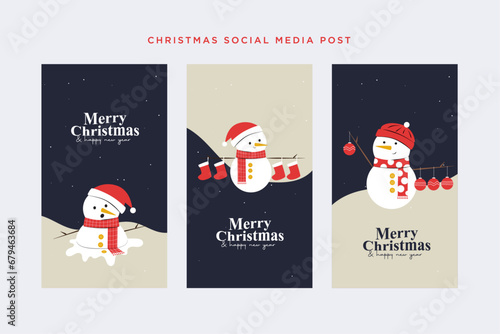 minimalist hand drawn cute snowman social media post template