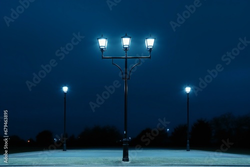 Street lamp at night in the park, Illuminated street lamps