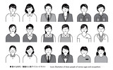 職業別ビジネス向けのモノクロのシンプルな日本人の顔の人物アイコンイラストセット