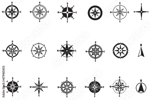 Set of compass rose or wind rose