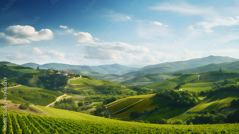 The lush vineyards of Tuscany, Italy, with their rolling hills and picturesque landscapes, travel place. Ai Generated.NO.01