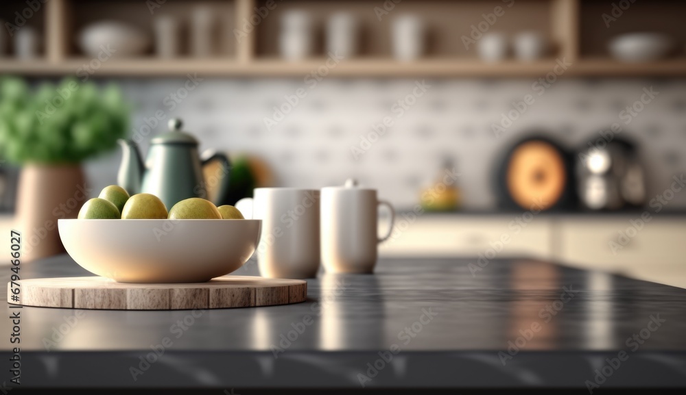 Kitchen interior table top mockup product with blurry background photography Kitchen interior table top mockup product with blurry background photography