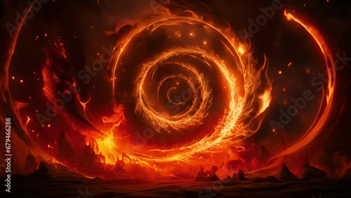 A gigantic spiral of flames whirled through the sky mesmerizing onlookers with its hypnotic power as it drifted slowly against a backdrop of stars and a waxing moon.