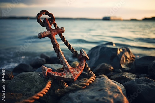 Slika na platnu Boating maritime harbor ship water knot anchor nautical sea rope ocean