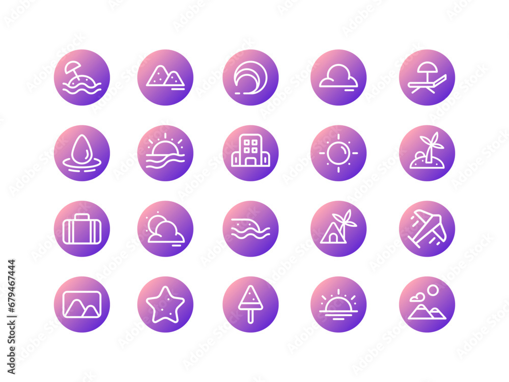 Summer Icon Gradient Circular Outline Style. Holiday and Vacation Icons Collection Perfect for Websites, Landing Pages, Mobile Apps, and Presentations. Suitable for UI UX. Summer Icon Gradient Circular Outline Style. Holiday and Vacation Icons Collection Perfect for Websites, Landing Pages, Mobile Apps, and Presentations. Suitable for UI UX.