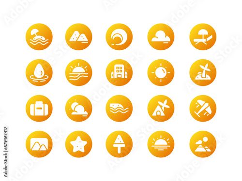 Summer Icon Gradient Circular Filled Style. Holiday and Vacation Icons Collection Perfect for Websites, Landing Pages, Mobile Apps, and Presentations. Suitable for UI UX.