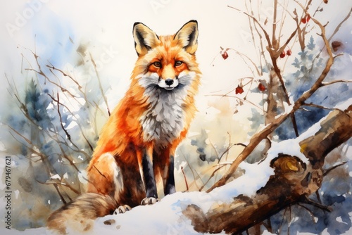 watercolor Fox Hand painted Watercolor illustration of Fox © PinkiePie
