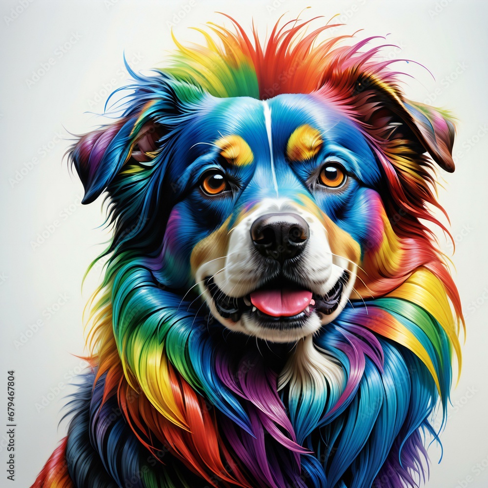 Artistic portrait of a Bernese Mountain Dog with colorful hair