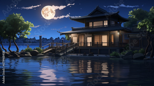 pavilion in the night HD 8K wallpaper Stock Photographic Image 
