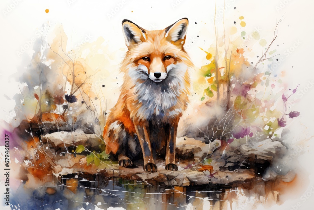 Fototapeta premium watercolor Fox Hand painted Watercolor illustration of Fox