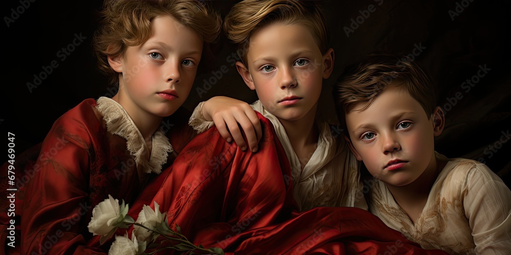 boys with short hair, in the style of classical portraiture, generative AI boys with short hair, in the style of classical portraiture, generative AI