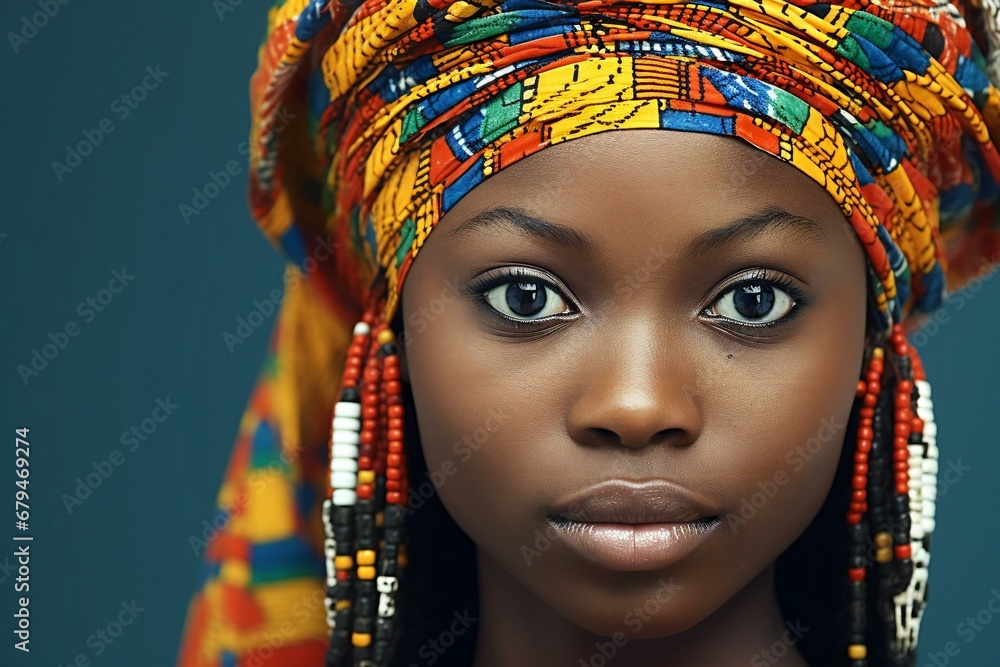 Beautiful african american woman with bright headscarf